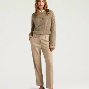 MOMONI PANTALON NARCISO EN CHEVRON DE LAINE - BEIGE