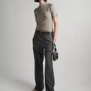 BARBARA BUI PANTALON TAILLE BASSE EN GABARDINE DE LAINE GRIS RAYE