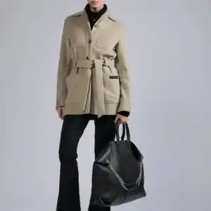 BARBARA BUI VESTE CEINTUREE  EN DOUBLE FACE LAINE CACHEMIRE MASTIC